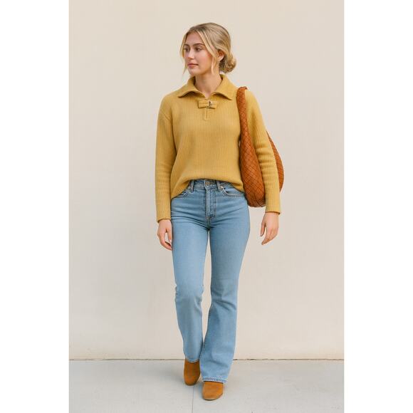 Vintage LRL Ralph Lauren Y2K camel ribbed knit buckle sweater size L - Picture 1 of 4